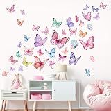 wondever Watercolor Butterfly Wall Stickers Colorful Butterflies Peel and Stick Wall Art Decals for Girls Bedroom Baby Nursery
