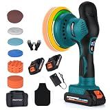 Protmex Cordless Car Buffer Polisher w/ 2x2000mAh 21V Batteries, Blue