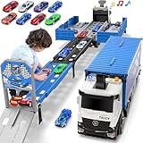 Carrier Truck Race Track Toddlers Toys, Foldable 3 Layer Track Playset, Toy Truck Transport Car Carrier & 8 Race Cars, Truck Car Kids Toys Xmas Gifts for Age 3 4 5 6+ Years Old Boys Girls