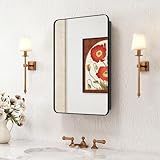 Venlus Medicine Cabinet with Mirror, 16x24 Fully Assembled Recessed or Wall-Mounted Bathroom Mirrored Cabinet with Adjustable Storage Shelves for Vanity, Metal, Black