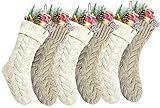 Kunyida 18" Khaki and Ivory Knit Christmas Stockings,6 Pack