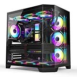 RUIX OV303 ATX Mid-Tower PC Case, Pre-Installed 4 x 120mm Prism ARGB PWM Fans, USB 3.0 & Type-C Ports, High-Airflow Gaming Computer Case - Black