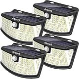Aootek New Solar Motion Sensor Lights 120 LEDs with Lights Reflector,270° Wide Angle, IP65 Waterproof, Step Lights for Front Door, Yard, Garage, Deck (Back Button 4-Pack)