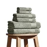 BIOWEAVES 100% Organic Cotton Bath Towel Set | 700 GSM Plush 6-Piece Premium Towel Set GOTS Certified, 2 Bath Towels, 2 Hand Towels & 2 Washcloths - Sage