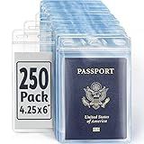 EcoEarth Passport & Identification Card Holders with Soft Edge (Clear, 4x6 Inch, 250 Pack), Extra Large Vertical ID Holder, Zipperless Plastic Name Badge Holders
