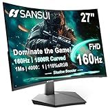 SANSUI 27 Inch Curved 160Hz Gaming Monitor, 1500R Curved Computer Gaming Monitor FHD 1080P, 4000:1, 110% sRGB, FPS/RTS, 1Ms MPRT|FreeSync|HDR|Low Blue Light|HDMI DP| VESA Support, HDMI Cable Incl.