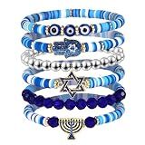 XOCARTIGE Surfer Heishi Bracelets for Women Stackable Rainbow Vinyl Disc Clay Beaded Stretch Bracelets Elastic Layering Friendship Bracelets Boho Summer Beach Jewelry (Hanukkah A)