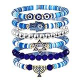 XOCARTIGE Surfer Heishi Bracelets for Women Stackable Rainbow Vinyl Disc Clay Beaded Stretch Bracelets Elastic Layering Friendship Bracelets Boho Summer Beach Jewelry (Hanukkah A)
