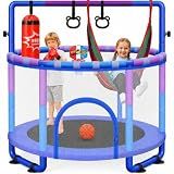 Yohood 55" Trampoline for Kids with Enclosure, 6-in-1 Toddler Trampoline Indoor Outdoor, ASTM Certified Full Anti-Rust Tube with Adjustable Gymnastics Bars for Boys Girls Ages 3-10