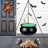 Halloween Outdoor Decorations, Witches Cauldron for Yard Decorations, halloween witch Decor Indoor, halloween witch Cauldron with Tripod with Eyeballs String Lights and Skeleton for Home & Porch decor