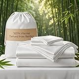 TWK Luxury Sheet Set, Genuine 100% Organic Viscose Derived from Bamboo, Cooling & Breathable, Silky Soft, Bedding Sheets & Pillowcases (White, Queen)