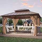 YOLENY 10' x 12' Hardtop Gazebo, Metal Gazebo with Aluminum Frame, Double Galvanized Steel Roof, Curtains and Netting Included, Pergolas for Patios, Garden, Parties, Lawns