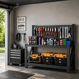 Welfiya 2000LBS Garage Workbench with Pegboard, 48" H Heavy Duty Work Bench