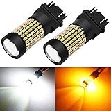 PHINLION Super Bright White Amber Dual Color Switchback 3157 3155 3057 3457 4157 LED Bulbs with Projector for Car Front Turn Signal Parking Lights, Pack of 2