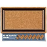 Barnyard Designs Natural Coco Coir Heavy Duty Backing Doormat - Large Cute Non-Slip Front Door Welcome Mat for Outside Entrance or Porch Entry, Brown (17x30, Border)