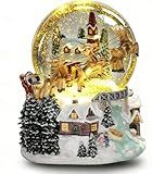 Aobaks 7'' H Christmas Snow Globe with Light up and Musical Spring Decoration Gift, Snowflakes Water Globe, Santa Sleigh Reindeer Resin Snow Globe, Christmas Holiday Indoor Decor.