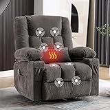 Massage Swivel Recliner Chair, Oversized Rocker Recliner with Vibration Massage and Lumbar Heat Ergonomic Rocker Chair for Living Room with Side Pocket, 2 Cup Holders, USB Charge Port