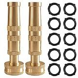 Hourleey Adjustable Twist Hose Nozzle, 4" Heavy-Duty Brass Hose Nozzle with 10 Garden Hose Rubber Washers, 2 Pack
