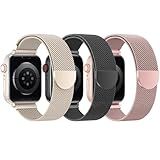 BELONGME 3 Pack Mesh Loop Compatible with Apple Watch Bands for Women Men 40mm 41mm 38mm 42mm 44mm 45mm 49mm 46mm Series 10 9 8 7 6 5 4 3 2 1 Ultra SE, Stainless Steel Metal Magnetic Strap for iWatch