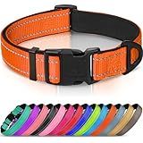 Joytale Reflective Dog Collar, Soft Neoprene Padded, Metal D-Ring, Nylon Pet Collar Adjustable for Large Dogs, Orange, L