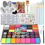 Pintada 42 Color Face Painting Kit for Kids - Non Toxic Water Activated Face Paint Palette With Stencils, Brush, Gems. For Carnival, Halloween, Costume Makeup and Any Creative Activity with Kids