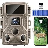 Punvoe Trail Camera WiFi 4K 64MP with 64GB Memory Card 8 Batteries and Night Vision Ip67 Waterproof 130°Wide Angle 0.1s Trigger Speed, Suitable for Outdoor Wildlife Detection, Monitoring Game Cam