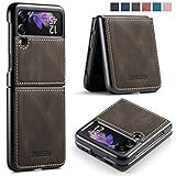 Samsung Galaxy Z Flip 3 5G Case,Galaxy Z Flip 3 Leather Phone Case with Hard Shockproof Back Cover Slim Durable, for Galaxy Z Flip 3 5G 2021 (Coffee)