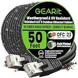 GEARit Cat6 Outdoor Ethernet Cable (50ft) 23AWG Pure Copper, FTP, LLDPE, Waterproof, Direct Burial, In-Ground, UV Resistant, POE, Network, LAN, Internet, Cat 6, Cat6 Cable - 50 Feet