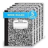 Rosmonde 5 Pack Wide Ruled Composition Notebook, Black Marble Notebooks