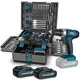 Tool Kit with 21V Cordless Drill - Sundpey 255-PCs Portable Complete General Basic Home and Auto Repair Tool Set with Drawer for Handyman & Diyer & Homeowner - Power Drill with 2 x 2.0Ah Batteries