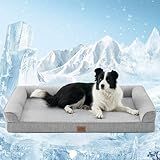 COZY KISS Cooling Dog Bed for Summer, Orthopedic Foam Dog Bed with Sides, Removable Washable Cover & Waterproof Lining, Q-Max >0.4 Cool Pet Beds for Extra Large Dogs, Grey (48" L x 32" W x 7.5" Th)