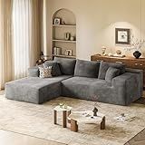 VICTONE 108” Cloud Sectional Couches, Boneless Couch Modular L-Shaped Sofa with Deep Seat, Modern Comfort Upholstered Sofas for Living Room, No Assembly Required (Corduroy, Grey)