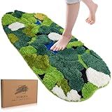 Premium 3D Moss Bath Mat – Soft Green Bathroom Rug | Thick, Absorbent & Non-Slip Carpet | Machine Washable Forest-Inspired Bath Mat with Real Moss Look – Nature Touch Bathroom Decor (42x19 in)