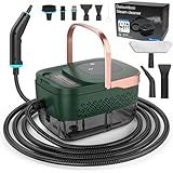 Steam Cleaner, 2500W Home Handheld Grout Steam Cleaning Machine with 1.32QT Transparent Tank & 10 Attachments for Range Hood, Stove, Tile, Upholstery, Car Detailing & More (Green/Gold)