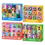 4 Packs 100 Piece Puzzles for Kids Ages 4-6 6-8 8-10, Dogs Cats Cupcakes Donuts Educational Jigsaw Puzzles, Kids Puzzles 4-6 Gifts for Girls Boys