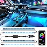 Pak Car LED Lights, Smart RGB 48 LED Car Interior Light with APP Control, Under Dash Car Strip Lights, Music Mode, DIY Mode, 2 Lines Design with Car Charger, Ambient Lighting for Cars, SUVs, Trucks