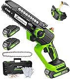 Mini Chainsaw Cordless, 6 Inch Electric Chainsaw with 2 Battery, Handheld Battery Powered Chain Saw with Auto Oiler, Gardening Tools Saw for Wood/Tree Cutting, Holiday Gifts for Men, Dad, Husband