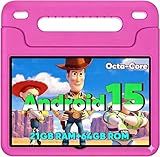 WXUNJA Android 15 Kids Tablet, 2025 Upgraded 10.1 Inch Tablets with Octa-core Processor, 6000mAh Battery, Kid Space, Parental Control,Pre-Loaded Kids Apps, 2.4/5GHZ Dual WiFi, Case Included, Red