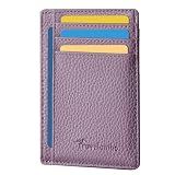 Travelambo Front Pocket Minimalist Leather Slim Wallet RFID Blocking Medium Size(Litchi Lavender)