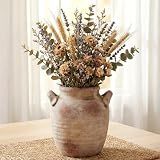 Retro Ceramic Vase with Handle - 7 Inch Farmhouse Table Centerpiece for Shelf, Desk & Fireplace, Rustic Vintage Flower Vase for Fresh & Dried Decor, Aesthetic Housewarming Gift