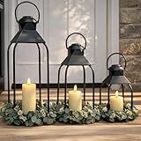 Decorative Metal Lanterns Indoor Outdoor, Candle Holder for Porch, Patio, Fireplace, Floor, Wedding, Christmas, Fall, Holiday, Farmhouse Table Centerpiece (Black, Set of 3 20" 15.7" 12")