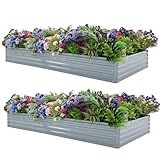 Foxlang 8x4x1ft(2 Pack) Galvanized Raised Garden Bed,Outdoor Planter Box Metal Patio Kit Planting Bed for Vegetables Flowers Herb,Grey