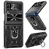Caka for Samsung Galaxy Z Flip 3 Case with Kickstand, Camera Cover & Hinge Protection with Built-in 360 Rotate Ring Stand - Magnetic Protective Phone Case for Galaxy Z Flip 3 5G - Black