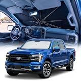 [2026 Upgraded] Weektic Truck Windshield Sun Shade for F-150/Silverado/Tundra/RAM 1500/Sierra - 5 Layers Ice Crystal Coating Blocks 99% UV, Cools Interior | 360° Swivel Handle for Easy Use