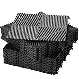 Barydat 72 Pcs Modular 12'' x 12'' Drainage Interlocking Garage Floor Tiles Bulk Rubber Outdoor Cushion Mat Pool DIY Polypropylene Non Slip Tiles for Garage Outdoor Indoor (Black)