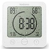 KADAMS Shower Clock Waterproof Bathroom Timer – Digital Wall Clock with Countdown, Magnetic Kitchen Clock with Temperature & Humidity, Suction Cup for Kids Shower Spa Sauna Cook Bath, White