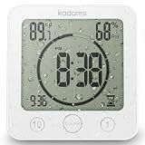KADAMS Shower Clock Waterproof Bathroom Timer – Digital Wall Clock with Countdown, Magnetic Kitchen Clock with Temperature & Humidity, Suction Cup for Kids Shower Spa Sauna Cook Bath, White