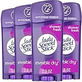 Lady Speed Stick Antiperspirant Deodorant for Women, 72 HR Sweat & Odor Protection, Invisible Dry, Shower Fresh Scent, 2.3 oz Stick (4 Pack)