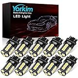 Yorkim 3157 LED Light Bulbs White Super Bright,3056 3156 3156A 3057 4057 3157 4157 T25 LED Bulbs for Brake Lights, Backup Reverse Lights,Reverse Tail Lights - Pack of 10