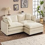 SoarFlash 77.95" Chenille Sectional Sofa, Comfy L Shaped Modular Coush Sofa with Ottoman, Modern 2 Seat Couch Deep Seat Sofa Set for Living Room,Beige